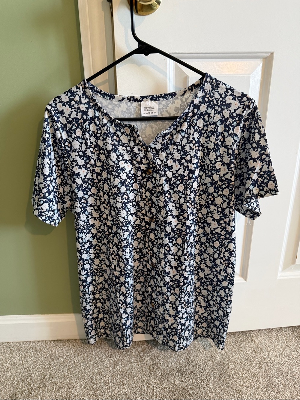 Women's Navy and White Floral Short Sleeve Tunic - Comfort Knit